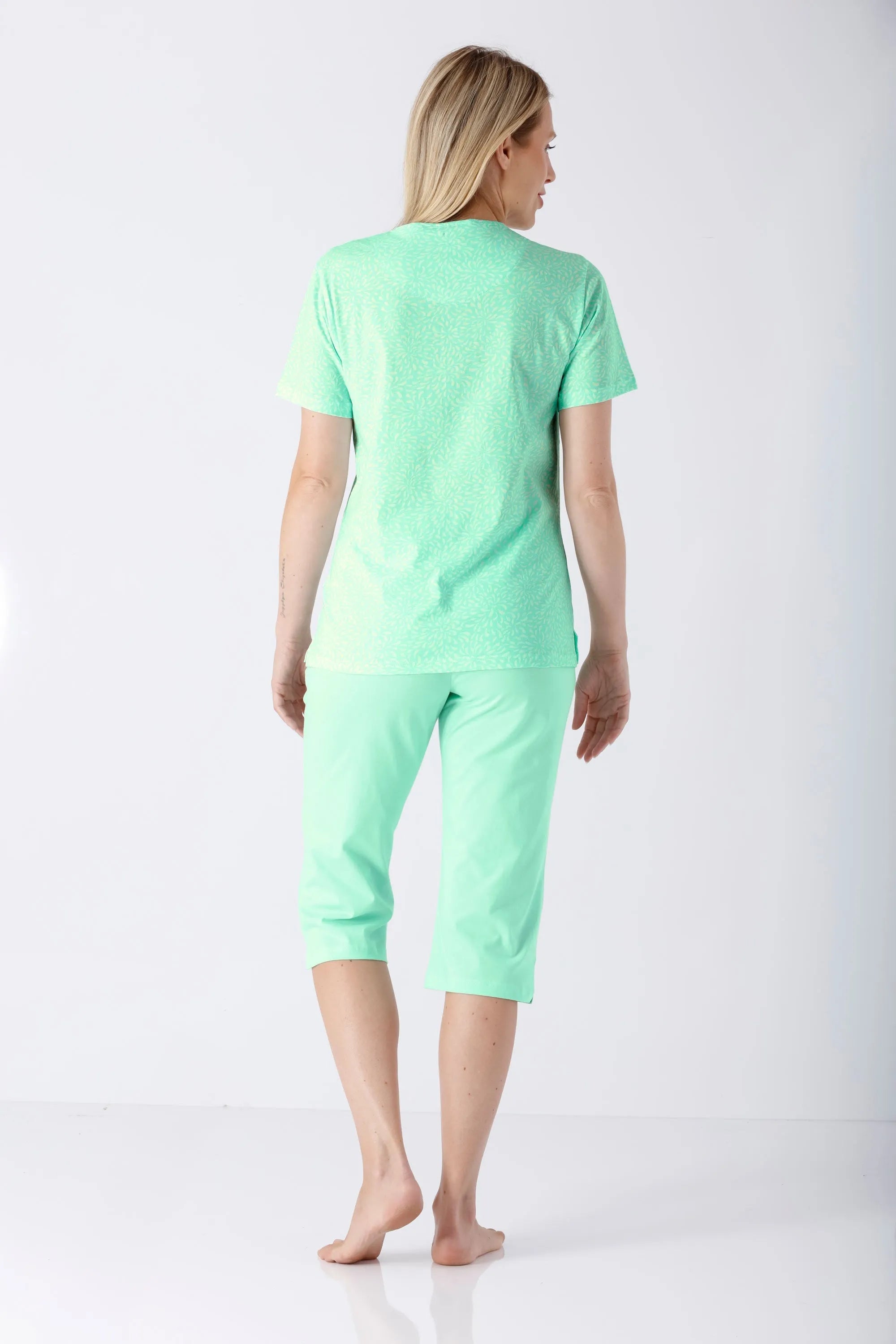 Damen Schlafanzug Capri Premium Cotton in Minzgrün, Vorderansicht