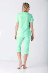 Damen Schlafanzug Capri Premium Cotton in Minzgrün, Vorderansicht