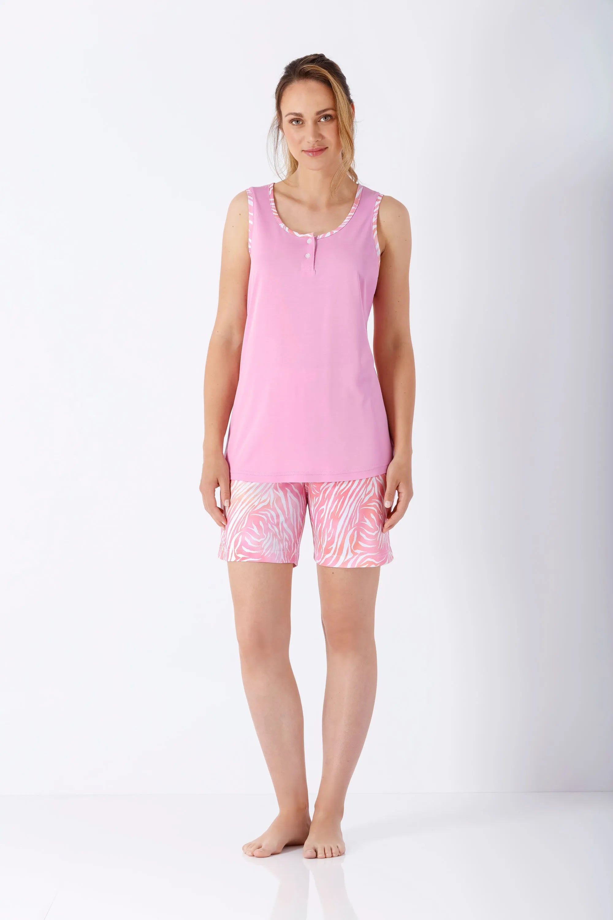 Rosa Träger-Top mit Spitzenbesatz für Damen Schlafanzug Shorty Klima-Soft®