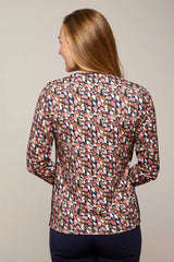 Bluse mit Blumenmuster, langen Ärmeln und Knopfleiste.