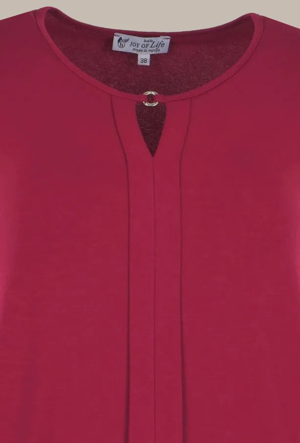 Damen Shirt mit Schmucköse und Biese Blousonform - 19449-359-38 - Hajo Mode