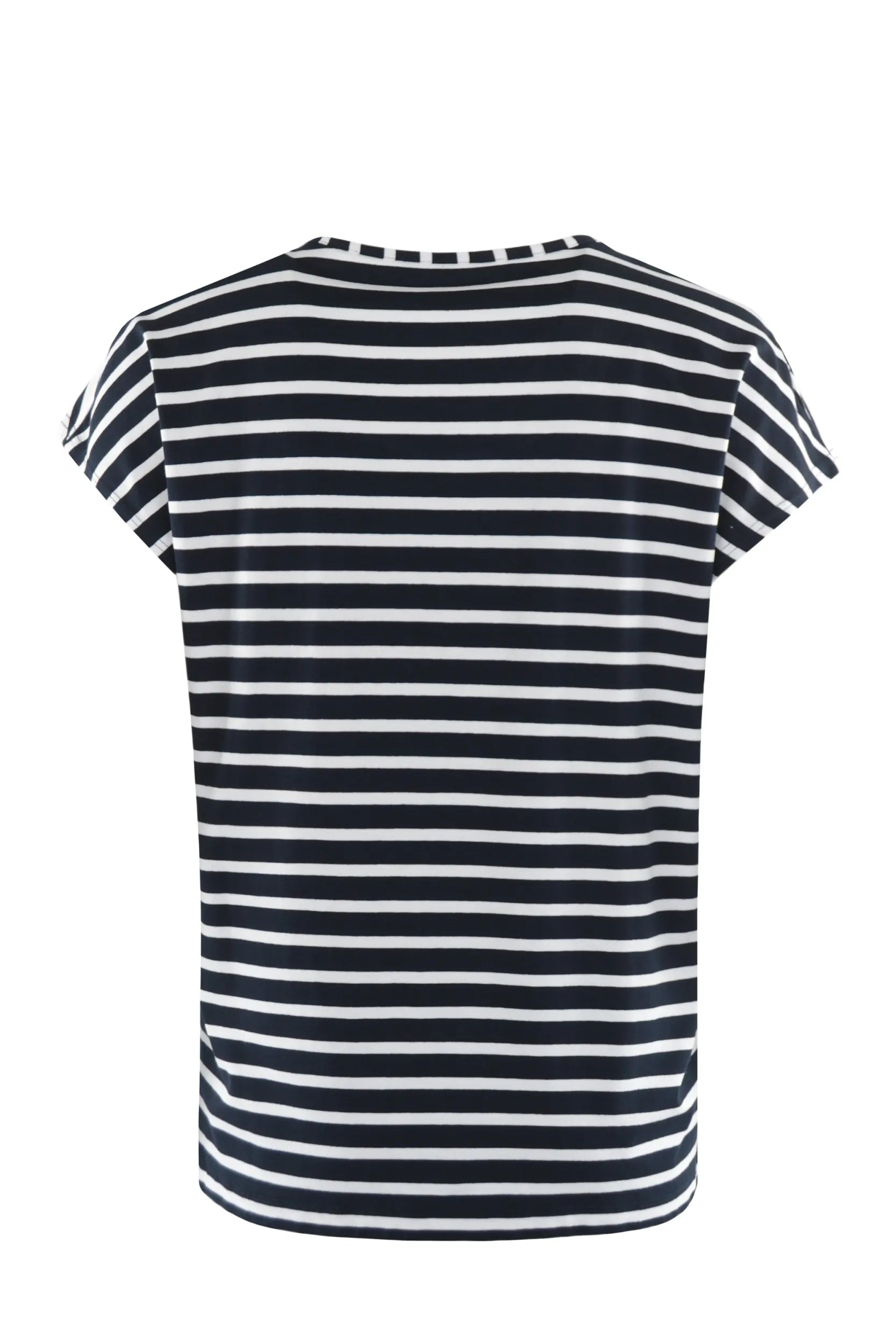 Schwarz-weiß gestreiftes T-Shirt mit kurzen Ärmeln.