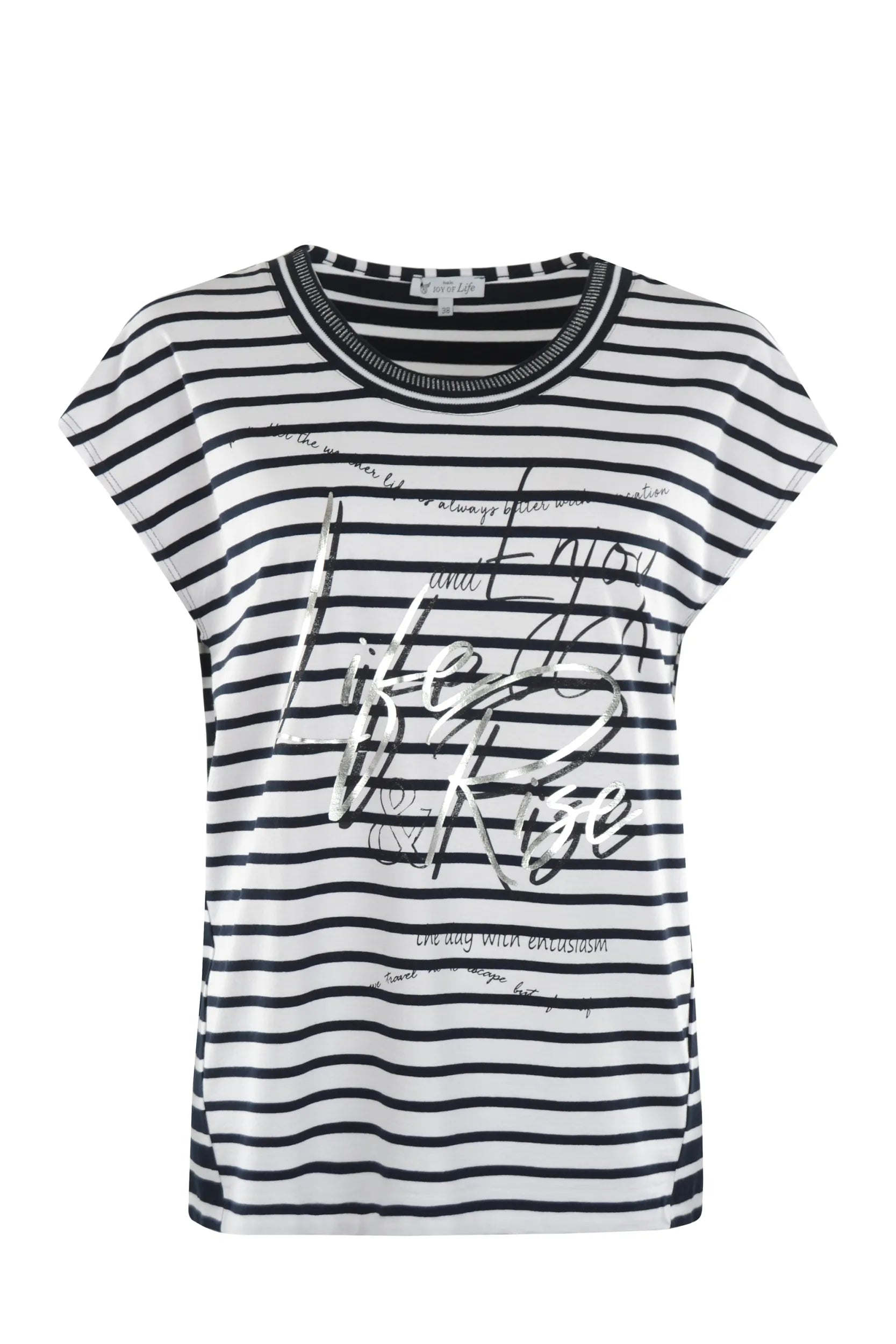 Gestreiftes T-Shirt mit ’Hello Love’-Schriftzug in Silberglitter.