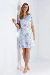 Damen Sleepshirt Klima Komfort Das Original in hellblau-weißem Paisley-Muster