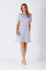 Damen Sleepshirt Klima Komfort Original in lavendel-blauem Schalenmuster