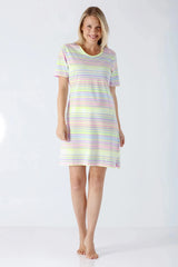 Damen Sleepshirt Klima Komfort Das Original pastellgestreift kurzarm rundhalsig fließend