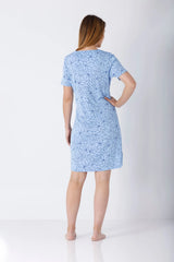 Damen Sleepshirt Klima-Soft® hellblau mit Blumenmuster, Kurzarm-Nachthemd
