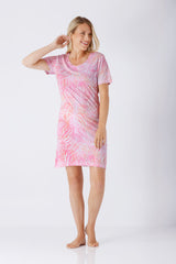 Rosa Zebradruck Kurzarm-Nachthemd Damen Sleepshirt Klima-Soft®