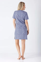Damen Sleepshirt Premium Cotton: blaues Nachthemd mit Blattmuster