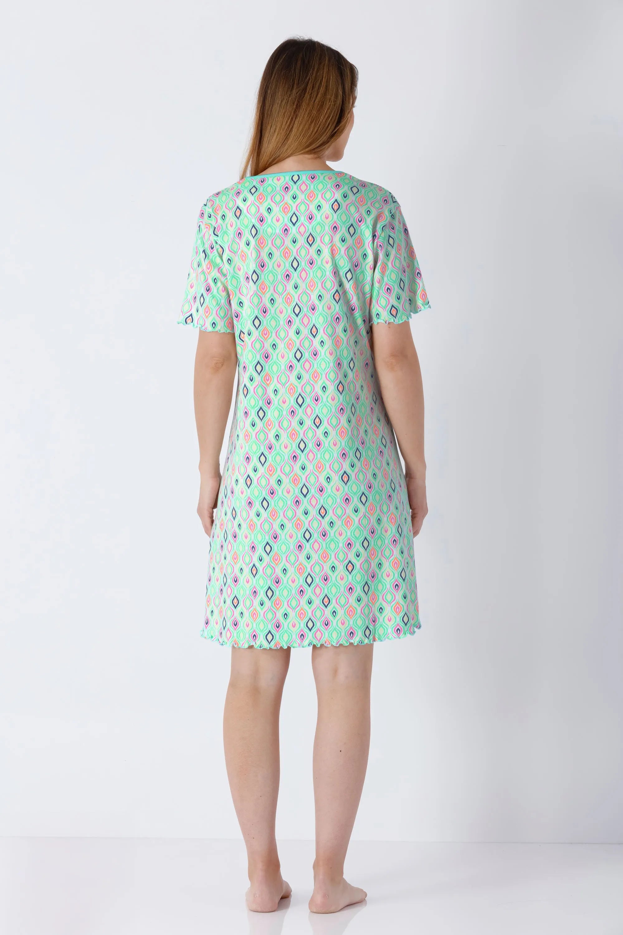 Damen Sleepshirt Premium Cotton in Minzgrün mit zartem Muster