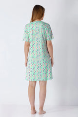 Damen Sleepshirt Premium Cotton in Minzgrün mit zartem Muster