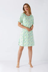 Damen Sleepshirt Premium Cotton in Minzgrün mit Pastell-Geometrie