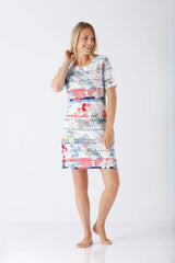 Damen Sleepshirt Premium Cotton TENCEL Modal mit Streifen und Blumenmuster