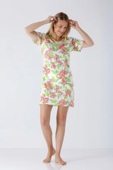 Damen Sleepshirt Premium Cotton/TENCEL™ Modal mit pinken Blüten