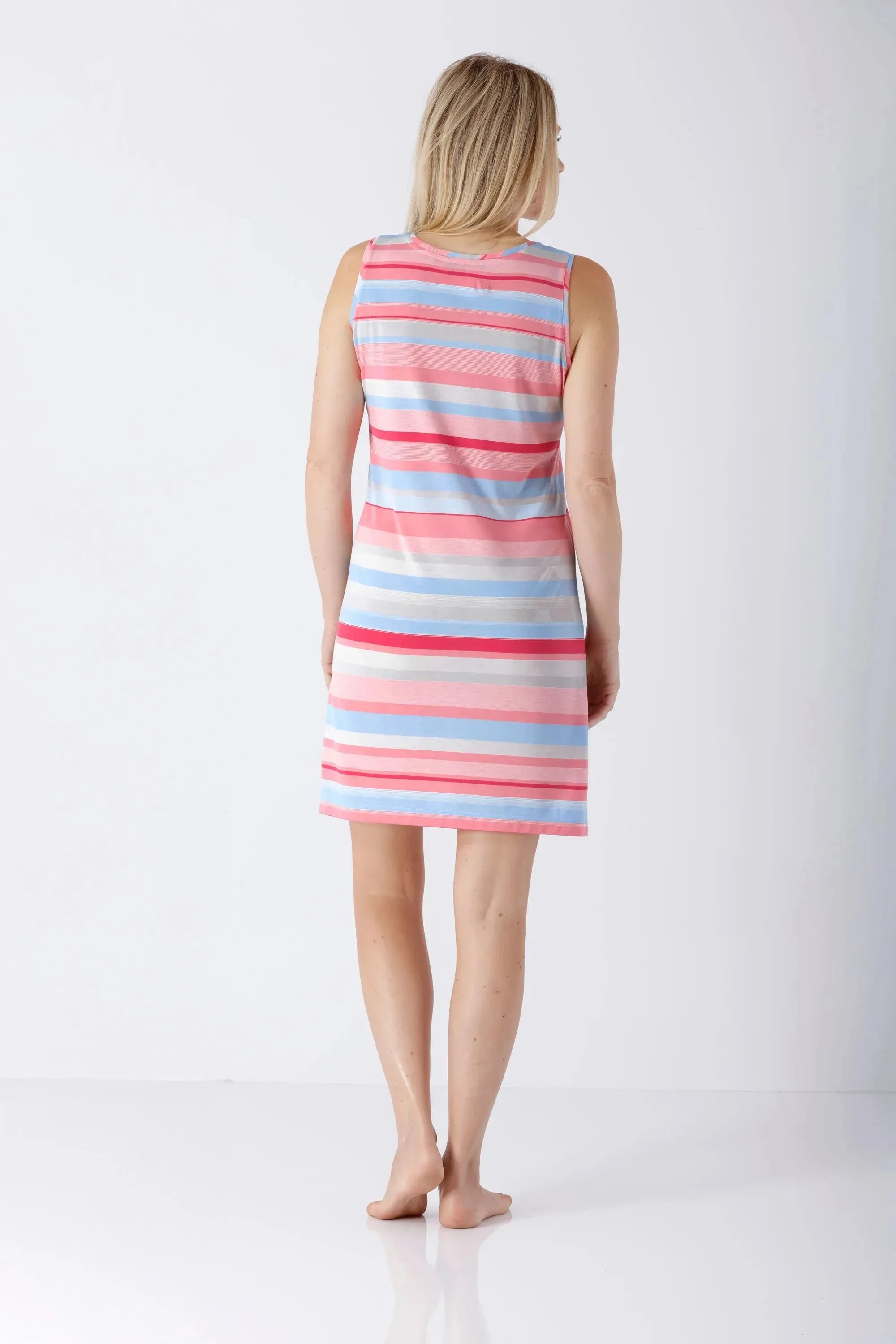 Damen Sleepshirt Träger Klima-Soft®: sleeveless Kniekleid mit pink-blauen Streifen