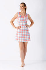 Damen Sleepshirt Träger Premium Cotton in rosa-blauem Karo, sleeveless