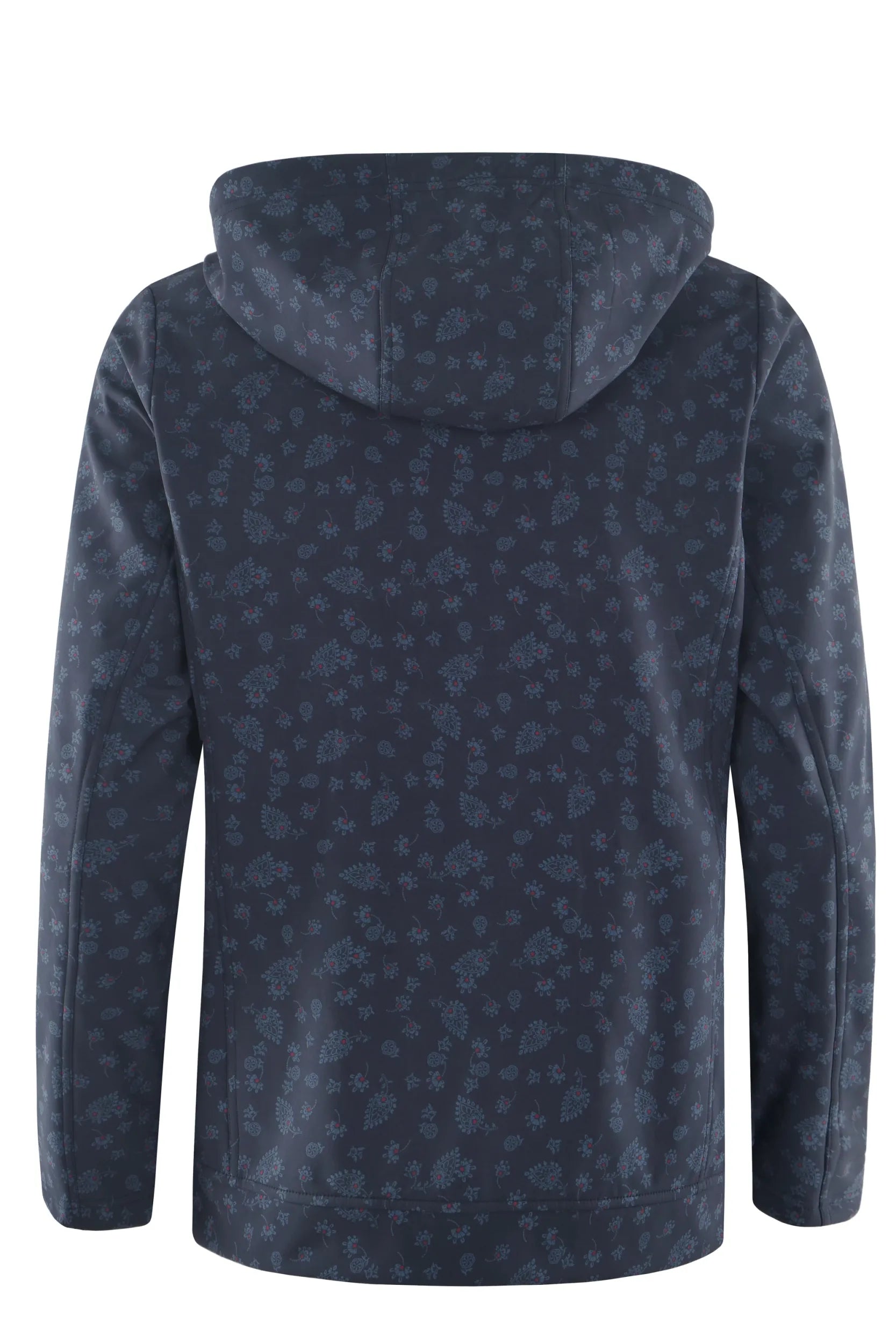 Marineblauer Kapuzenpullover mit Leopardenmuster, Kapuze und Reißverschluss.