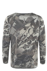 Anthrazitfarbenes Langarmshirt mit Blumendruck und Rundhalsausschnitt.