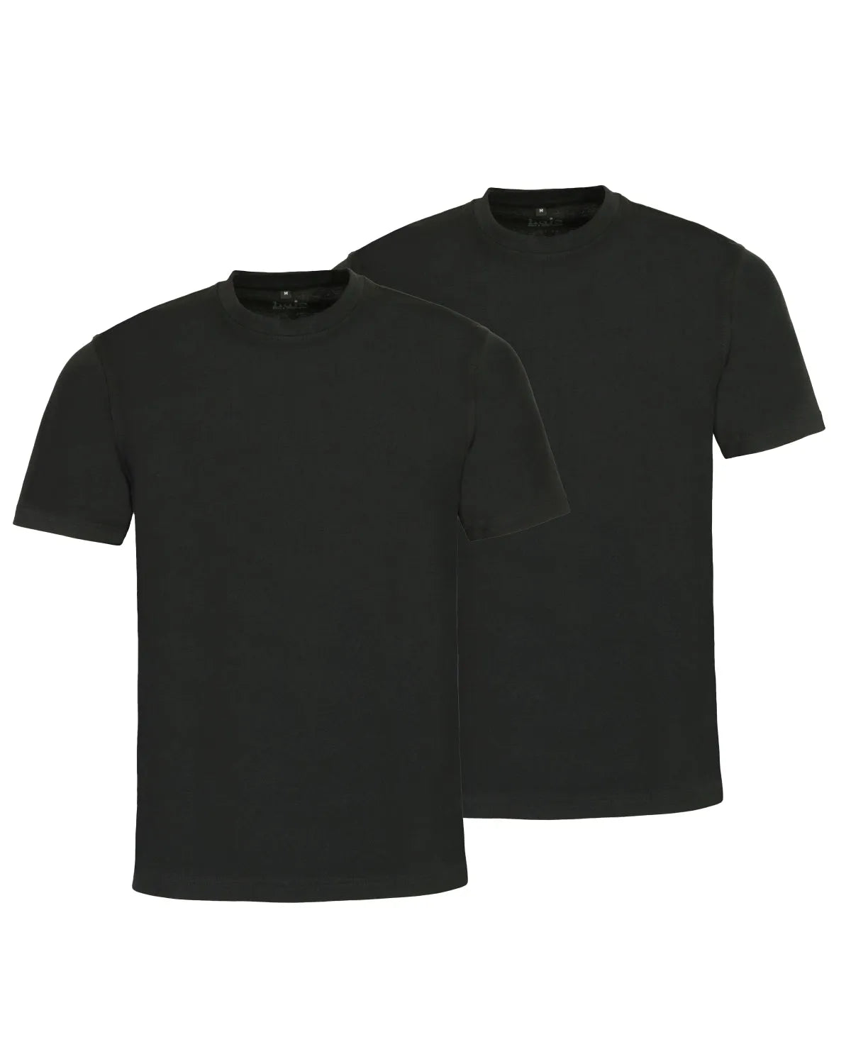 Schwarzes T-Shirt mit Rundhalsausschnitt, kurzen Ärmeln und geripptem Halsausschnitt, aus Baumwolle.