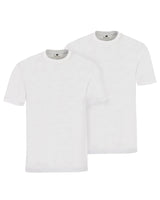 Weißes T-Shirt mit Rundhalsausschnitt, kurzen Ärmeln und geripptem Halsausschnitt, aus Baumwolle.