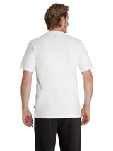 Weiße kurzärmelige rundhals doppelpack-t-shirt mit kleinem logo am nacken und etikett am saum rückansicht