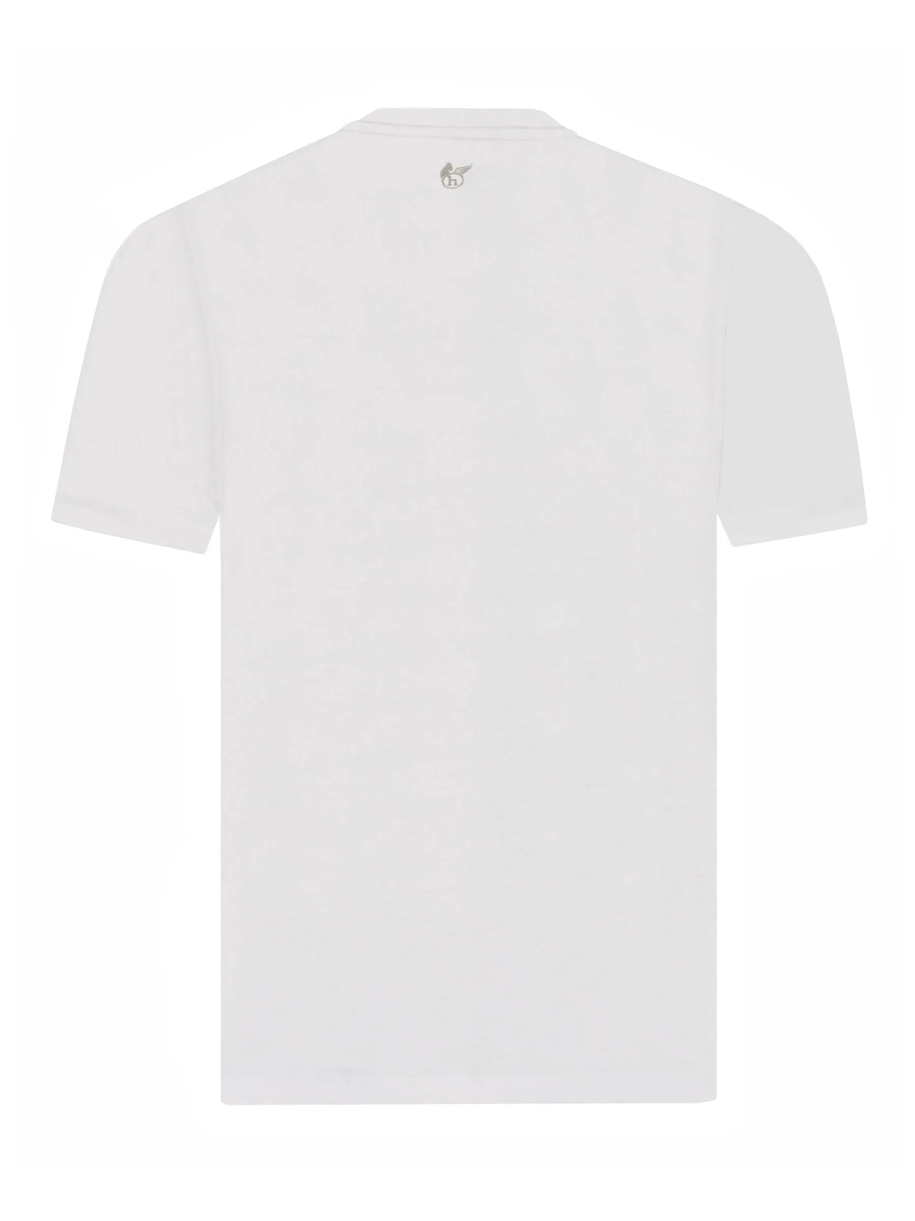 Weißes kurzarm-t-shirt mit rundhalsausschnitt und kleinem sticklogo am ausschnitt im doppelpack