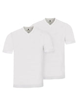 Doppelpack t-shirt v-ausschnitt mit zwei weißen baumwoll v-neck shirts in hochwertiger qualität, sauber gefaltet