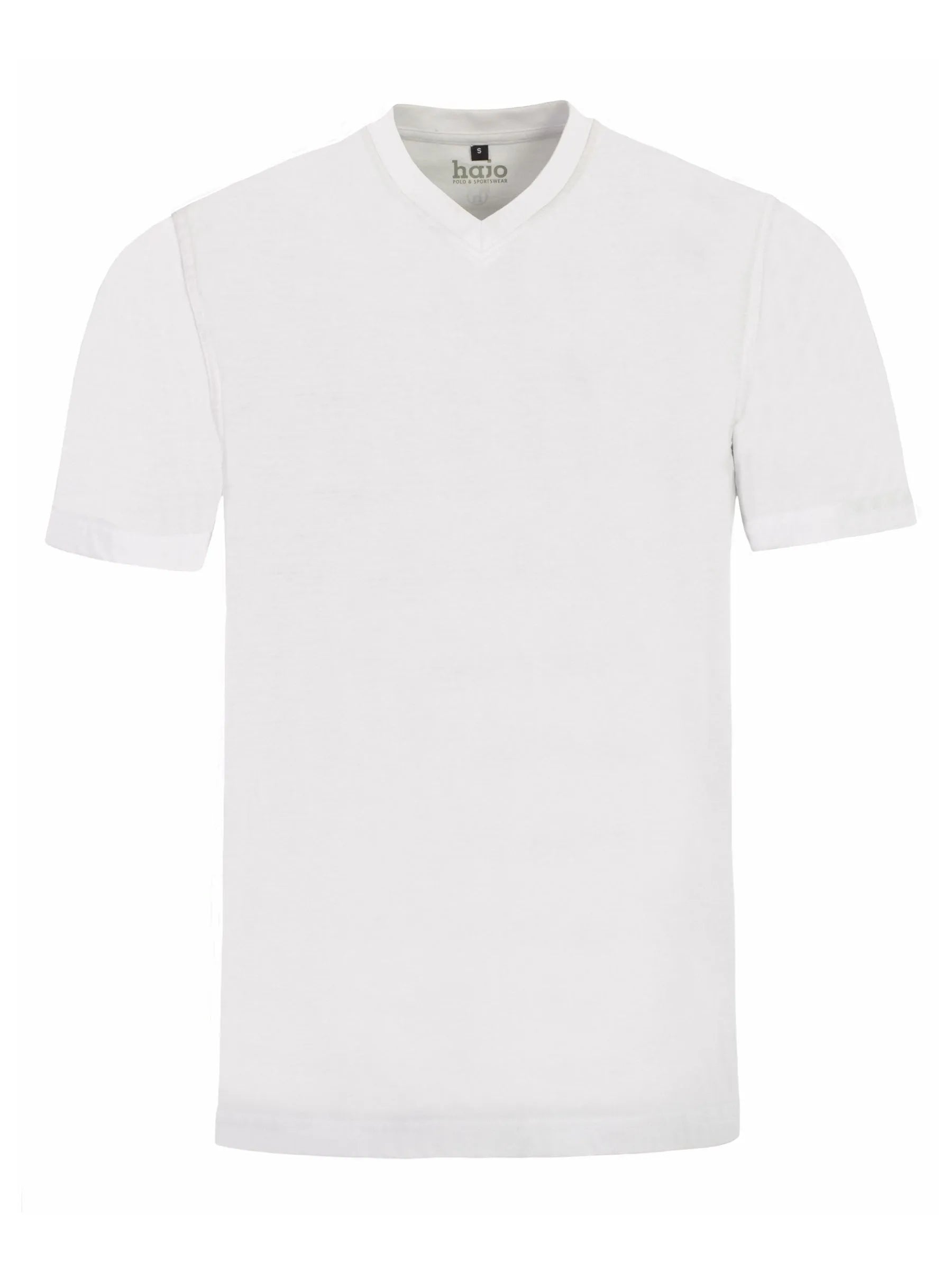 Weißes doppelpck-t-shirt mit v-ausschnitt aus baumwolle und minimalistischer hario markenkennzeichnung am ausschnitt