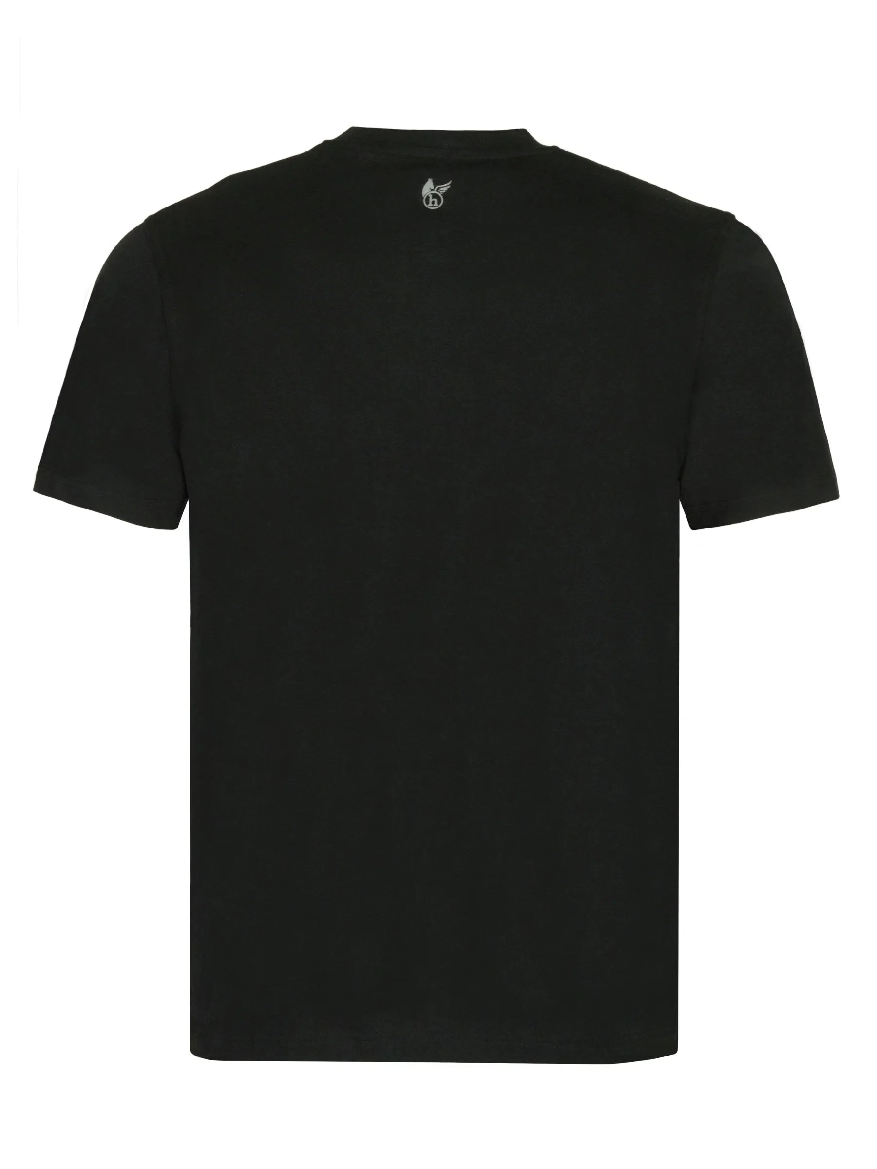 Schwarzes kurzes ärmeliges Doppelpack-T-Shirt mit v-ausschnitt und kleinem silbernem logo am ausschnitt