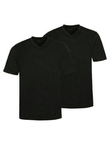 Schwarze v-ausschnitt baumwoll-t-shirts zwei pack ordentlich arrangiert im doppelpack-t-shirt v-ausschnitt