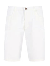Weiße elastische Bermudashort aus Baumwolle mit Knopfschluss und tailliertem Schnitt
