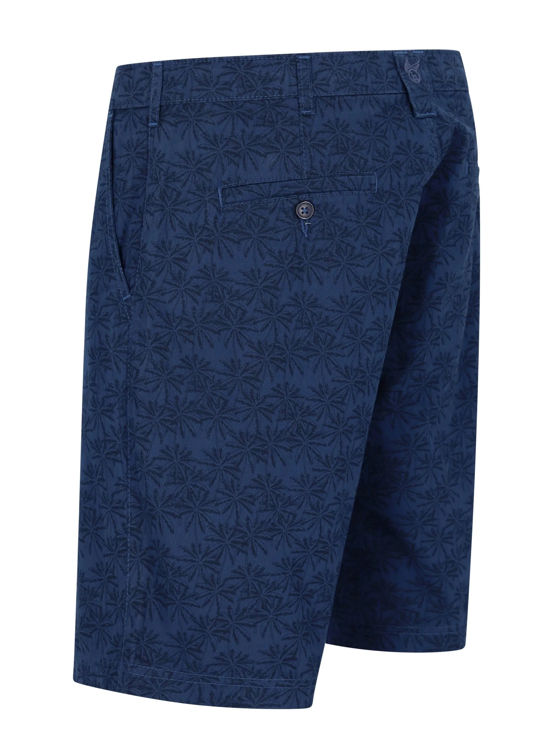 Elastische Bermudashort allover bedruckt in dunklem Blau mit dezentem Blumenmuster