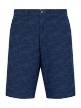 Dunkelblaue elastische Bermudashort mit dezentem Palmenmuster