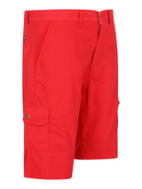 Helle rote elastische Bermudashort mit Cargotaschen, Knopftasche hinten