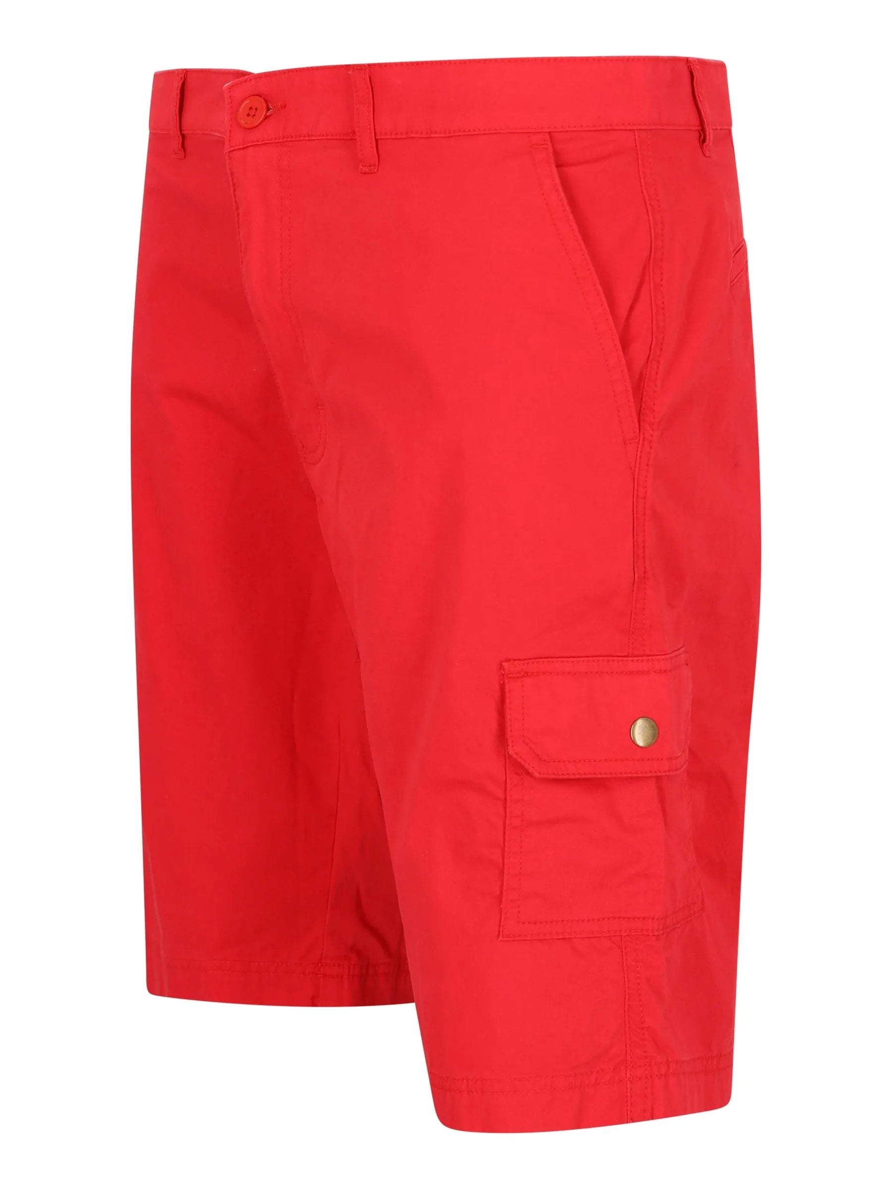 Helle rote elastische Bermudashort mit Cargotaschen, Knöpffliege und Seitentaschen