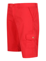 Helle rote elastische Bermudashort mit Cargotaschen, Knöpffliege und Seitentaschen