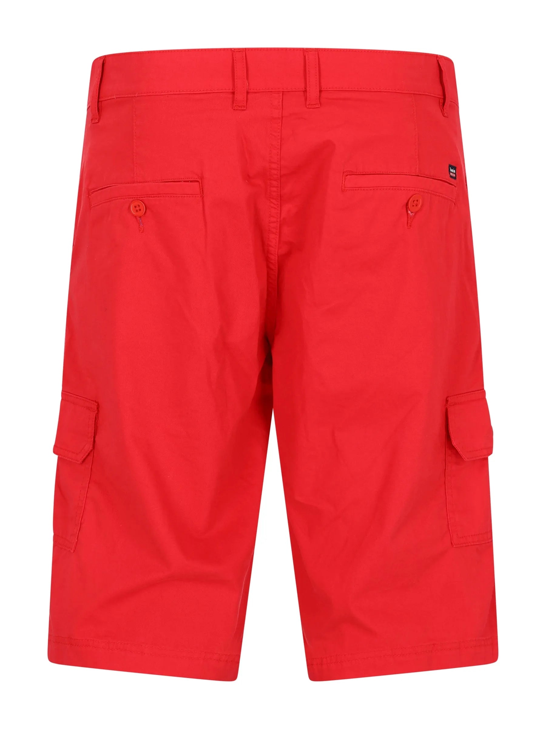 Helle rote elastische Bermudashort mit Cargotaschen, Knopflappen und schwarzem Logo