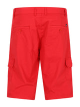 Helle rote elastische Bermudashort mit Cargotaschen, Knopflappen und schwarzem Logo