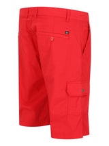 Helle rote elastische Bermudashort mit Cargotaschen, robustem Stoff und Knopftasche