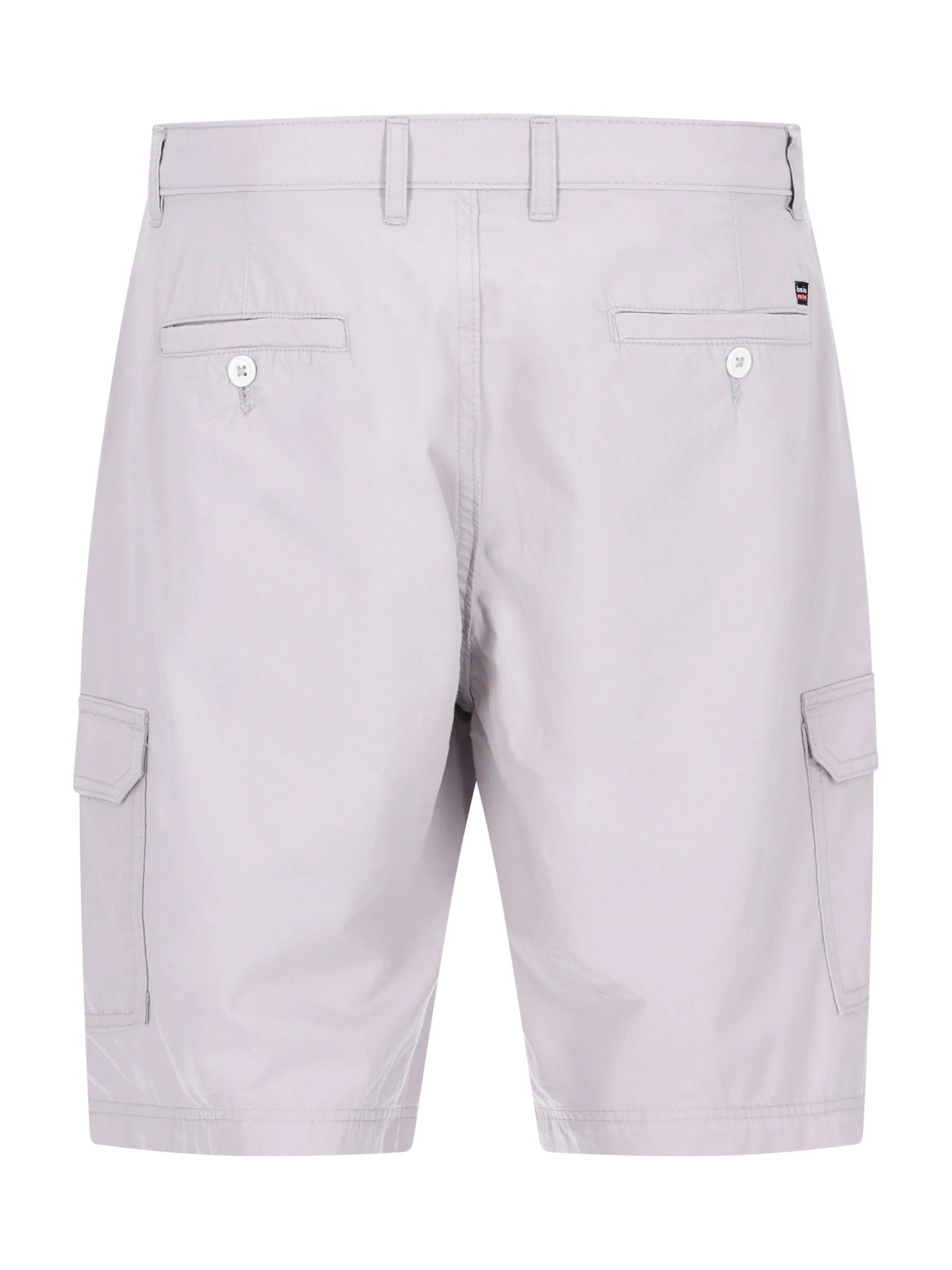 Elastische Bermudashort mit Cargotaschen, hellgrau, Knöpfetaschen hinten