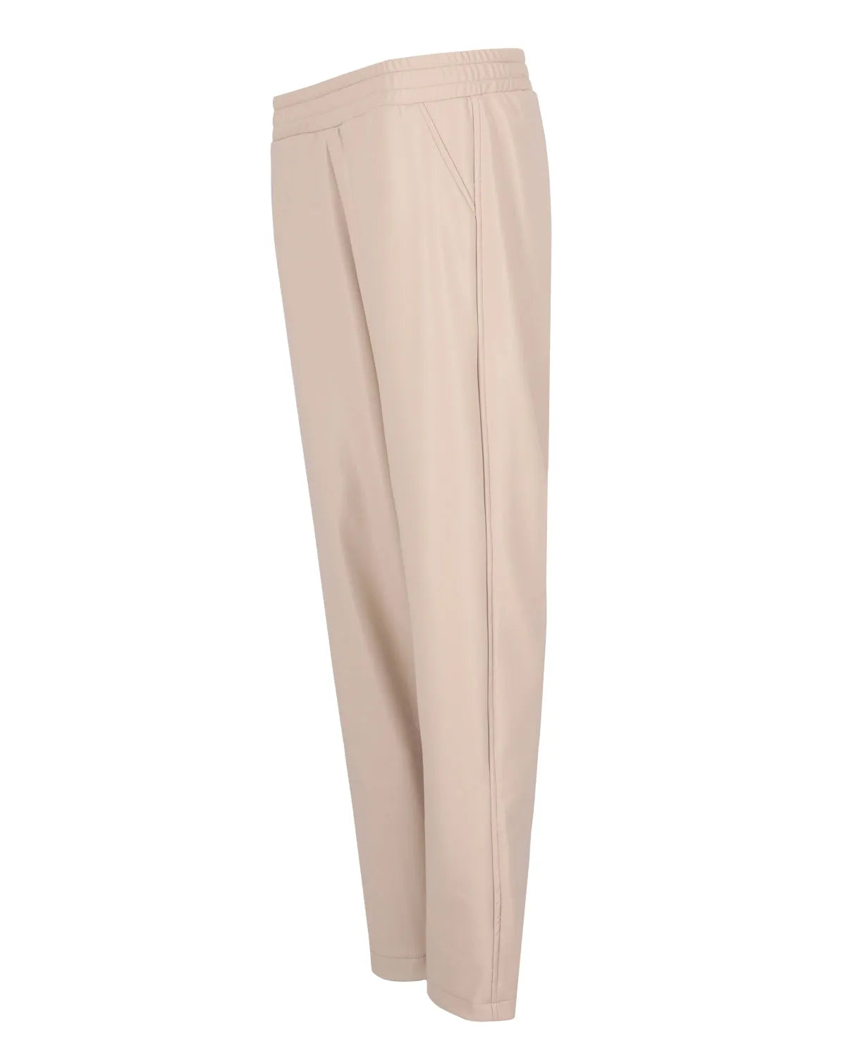 Beigefarbene Bundfaltenhose mit geradem Bein.
