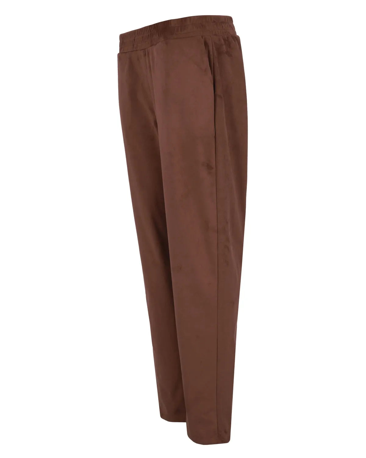 Braune slim-fit fake velours leder hose mit elastischem bund und dezenten vertikalen nahtdetails
