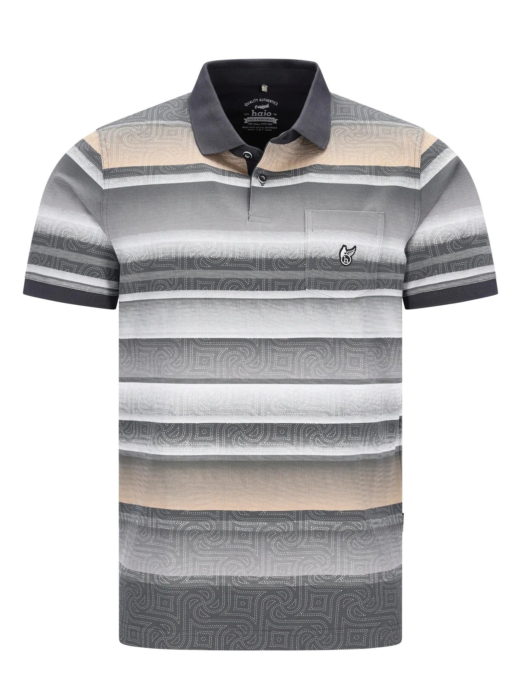 Feinpikee-Poloshirt mit Alloverdruck in Stay-Fresh-Qualität, graue Streifen