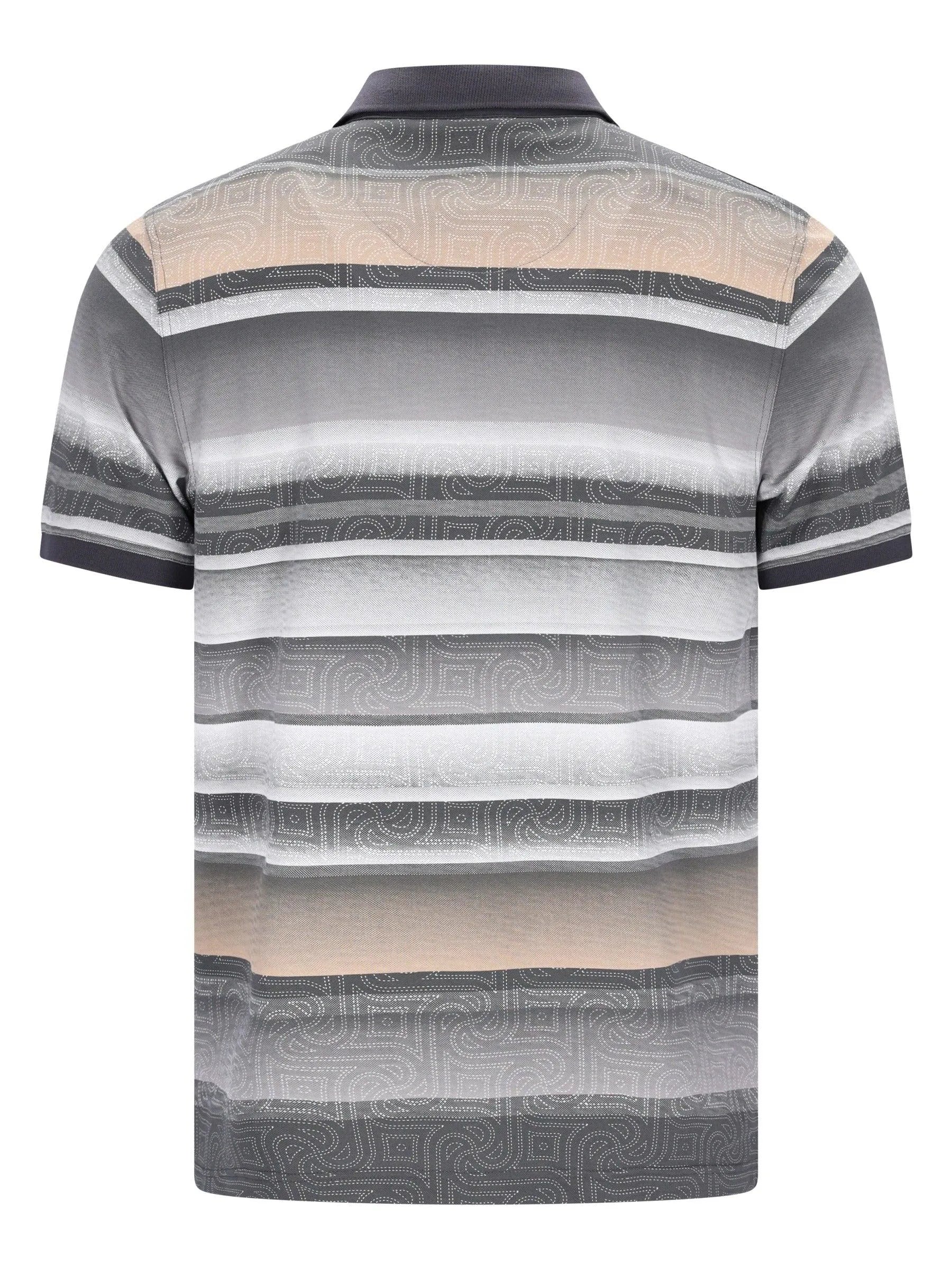 Feinpikee-Poloshirt mit Alloverdruck in Stay-Fresh-Qualität, graue Streifen