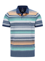 Feinpikee-Poloshirt mit Alloverdruck in Stay-Fresh-Qualität, teal-blau-beige Streifen