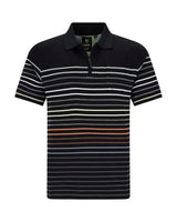 Schwarz-weiß gestreiftes Poloshirt mit orangefarbenen Akzenten, aus Baumwolle.
