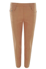 Five-Pocket Hose bi-stretch: Beige Slim-Fit Damenhose mit Vordertaschen und subtiler Naht