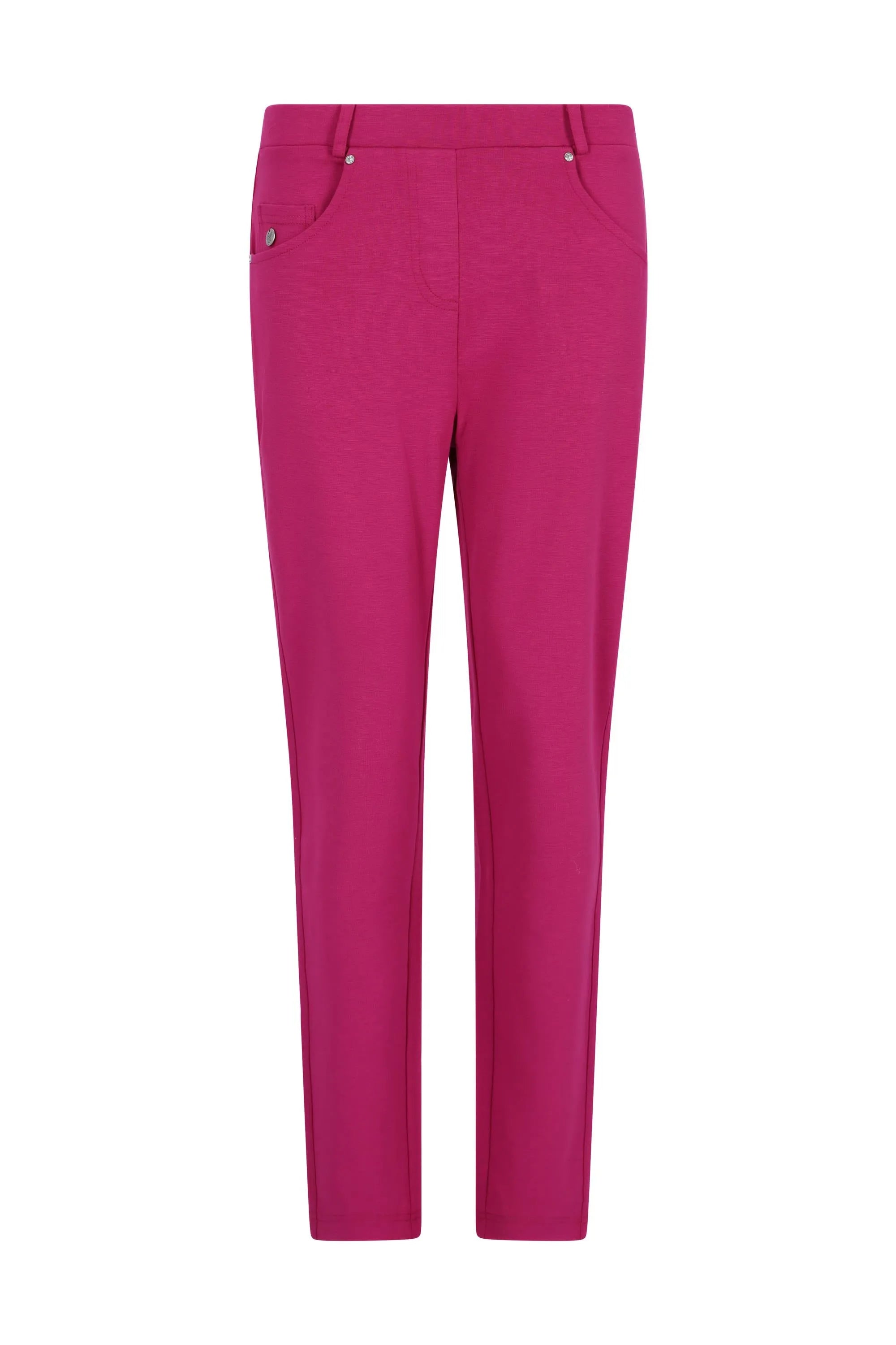 Fuchsia Five-Pocket Hose bi-stretch: schmale Damenhose mit glattem Stoff