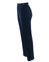 Marineblaue Golfhose mit Bundfalten und Reißverschluss, wahrscheinlich aus Polyester oder Baumwollgemisch.