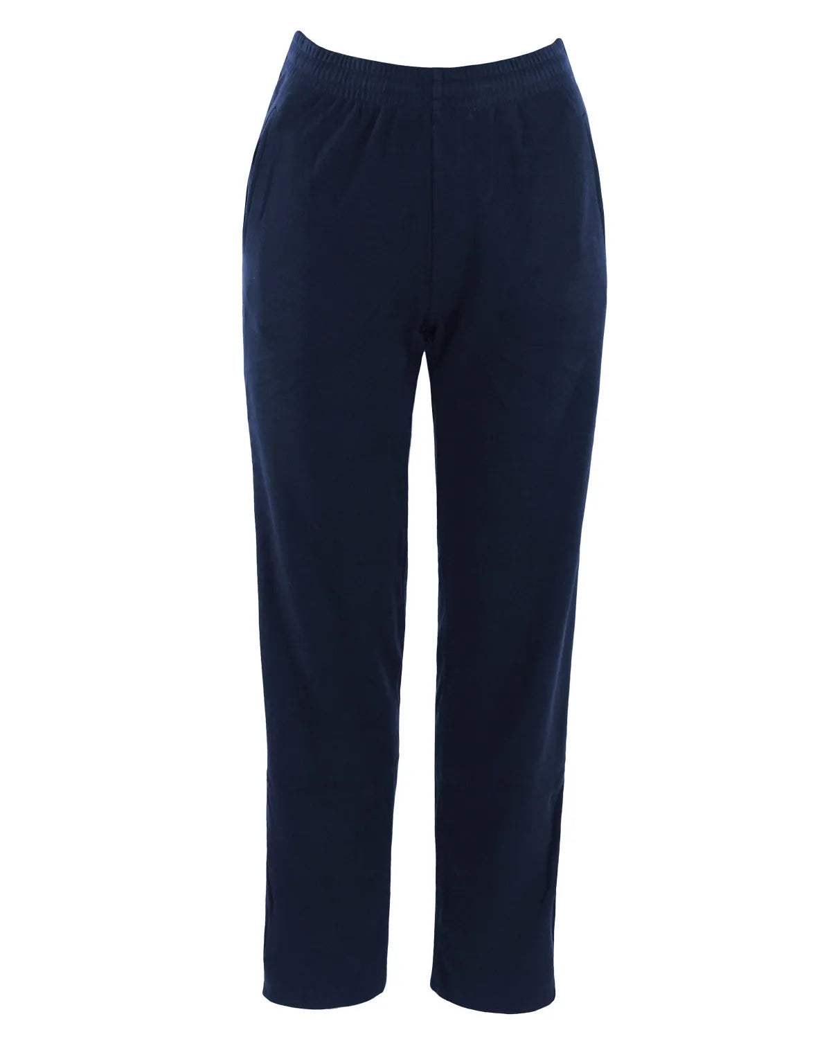 Marineblaue Stretch-Hose mit hoher Taille und geradem Beinverlauf.